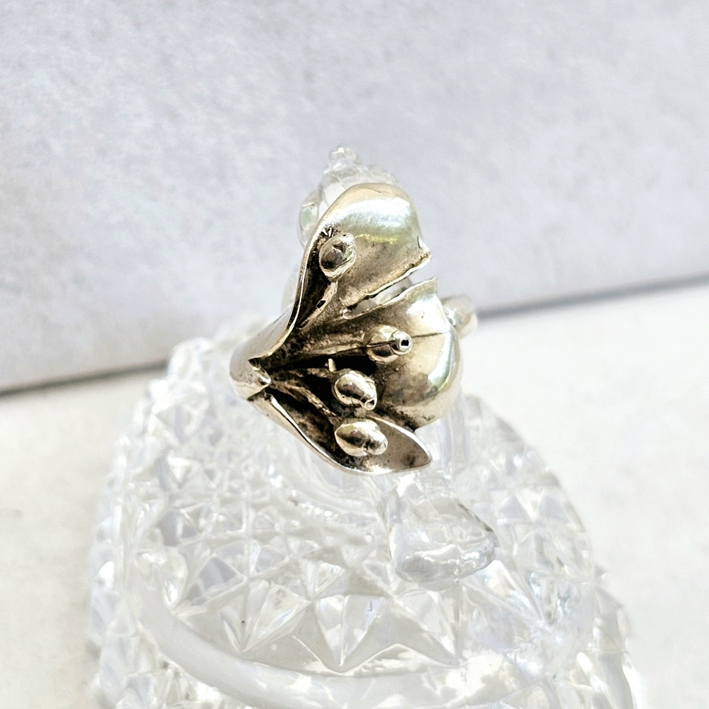 Sterling 925 Silver Vintage Lily Flower Ring